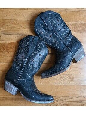 🆕️ Sterling River "Crater Black Flash" Snip Toe Cowgirl Boots Size 8 Western